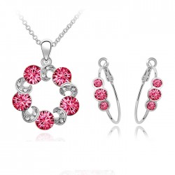 Platinum plated lovely pink CZ diamonds ring shaped pendant with earrings